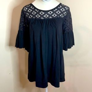 Ella Moss black bell sleeve & eyelet top. Black M